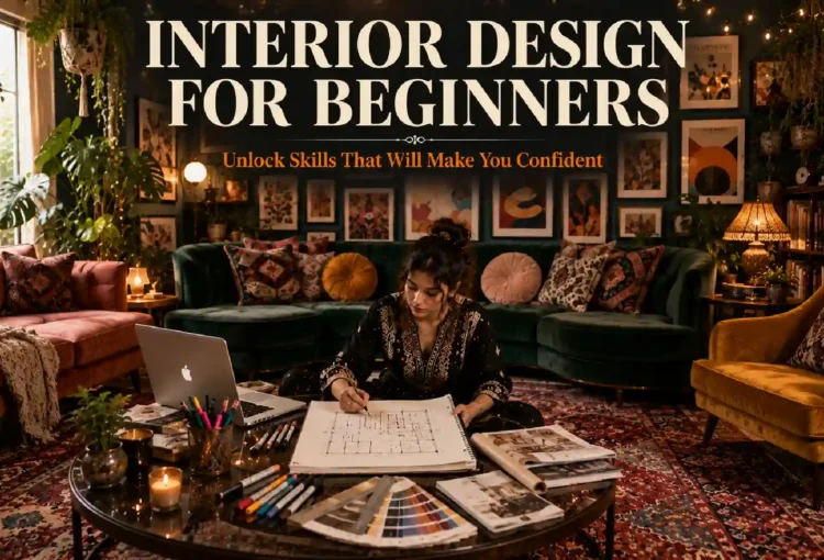Interior design courses for beginners with a student creating a room design plan
