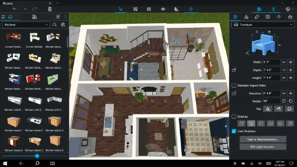 Live Home 3D house floor plan with furnished rooms and kitchen design